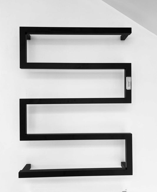 5 BAR SQUARE DESIGNER HEATED TOWEL RAIL WITH BUILT-IN TIMER DN- MATTE BLACK 790H*600W