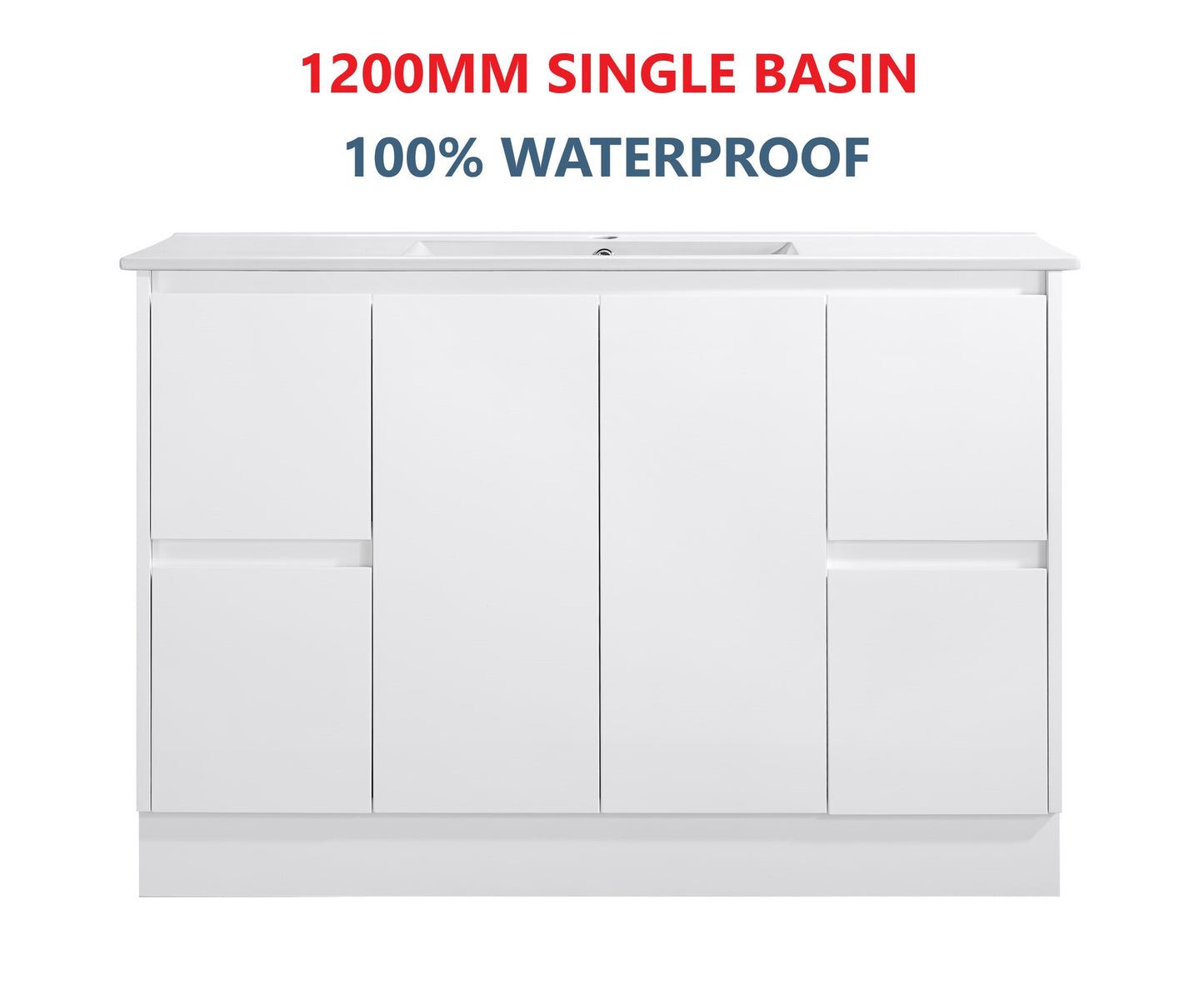 1200MM SINGLE BASIN PVC VANITY 100% WATERPROOF GLOSS WHITE FLOOR STANDING