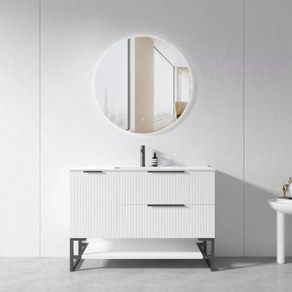 1200MM FLUTED FLOOR STANDING VANITY WITH METAL LEGS | WHITE | PLYWOOD