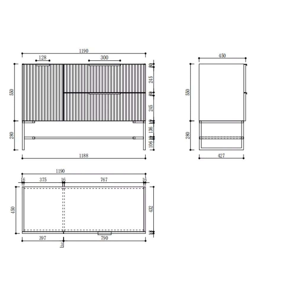 1200MM FLUTED GREY PLYWOOD FLOORSTANDING VANITY