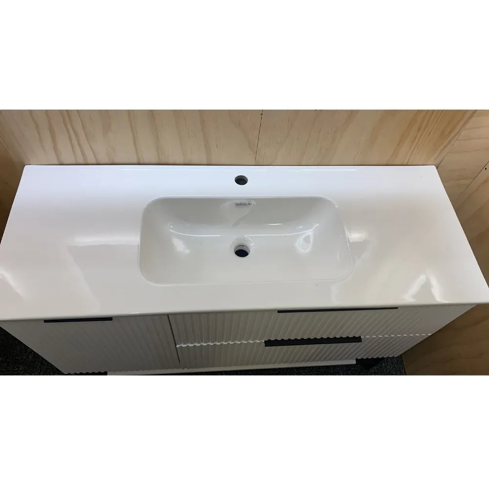 1200MM FLUTED FLOOR STANDING VANITY WITH METAL LEGS | WHITE | PLYWOOD