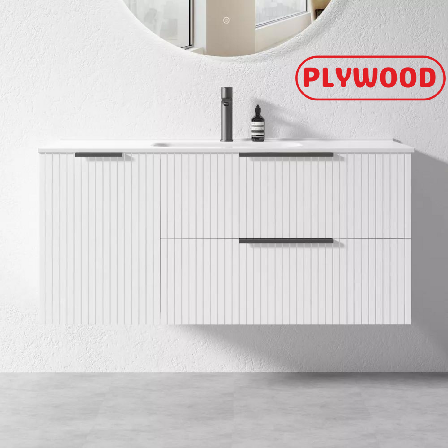 WHITE WALL HUNG VANITY | 1200MM | FLUTED | PLYWOOD | SINGLE BASIN