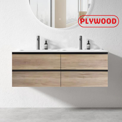 NELSON WALL HUNG VANITY | 1200MM | BLACK & LIGHT OAK | PLYWOOD| DOUBLE BASIN