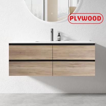 NELSON WALL HUNG VANITY | 1200MM | BLACK & LIGHT OAK | PLYWOOD| SINGLE BASIN