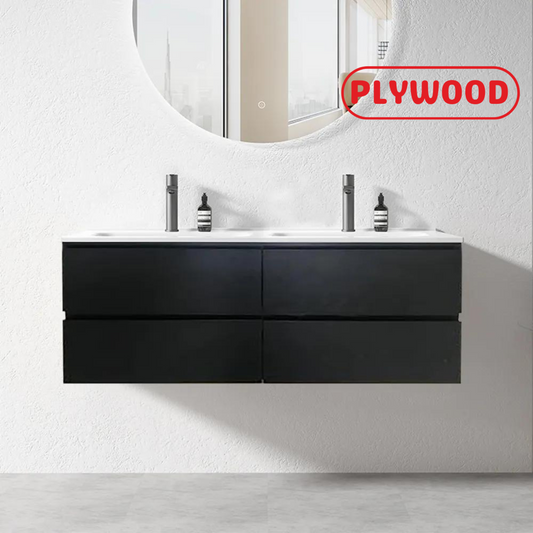 NELSON WALL HUNG VANITY | 1200MM | DARK OAK | PLYWOOD | DOUBLE BASIN