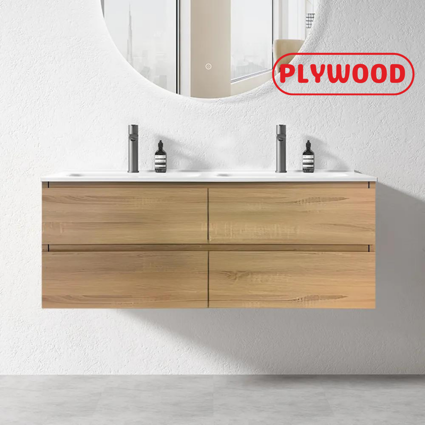 NELSON WALL HUNG VANITY | 1200MM | LIGHT OAK | PLYWOOD | DOUBLE BASIN