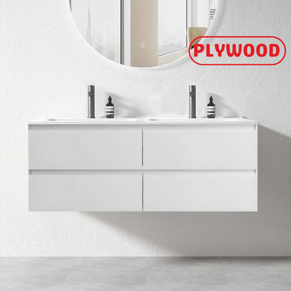 NELSON WALL HUNG VANITY | 1200MM | GLOSS WHITE | PLYWOOD| DOUBLE BASIN