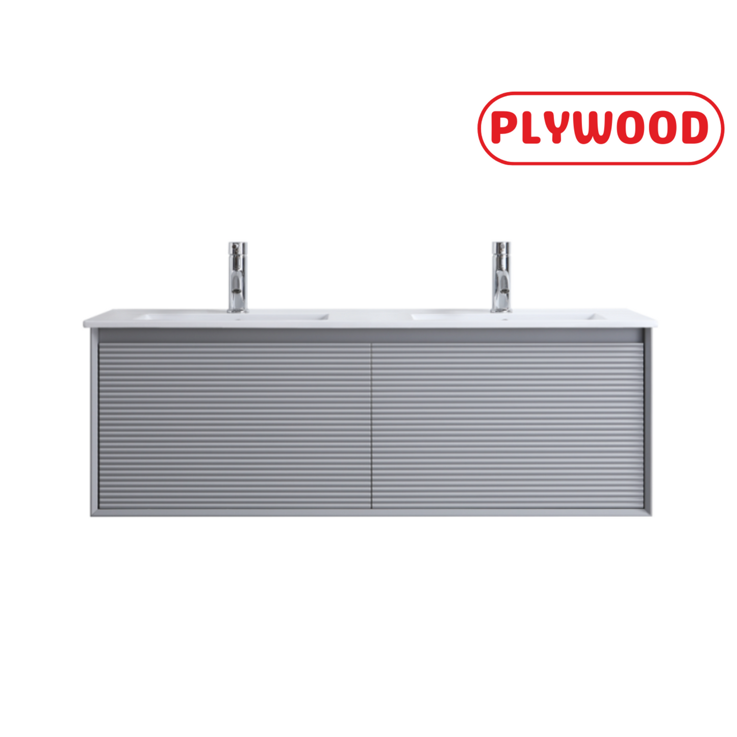 FLUTED WALL HUNG VANITY | 1200MM | LIGHT GREY | PLYWOOD | DOUBLE BASIN