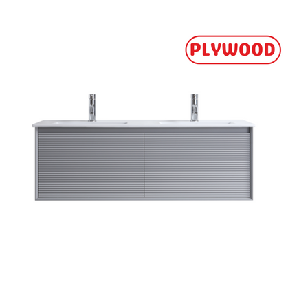 FLUTED WALL HUNG VANITY | 1200MM | LIGHT GREY | PLYWOOD | DOUBLE BASIN