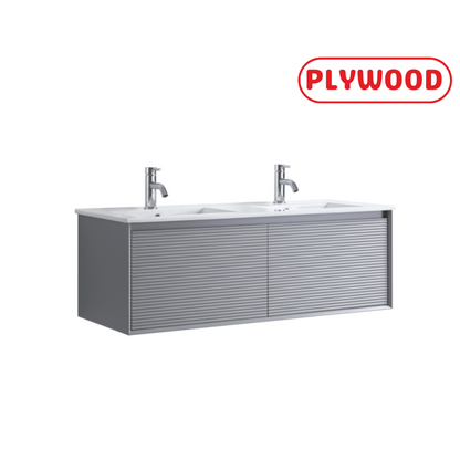 FLUTED WALL HUNG VANITY | 1200MM | LIGHT GREY | PLYWOOD | DOUBLE BASIN