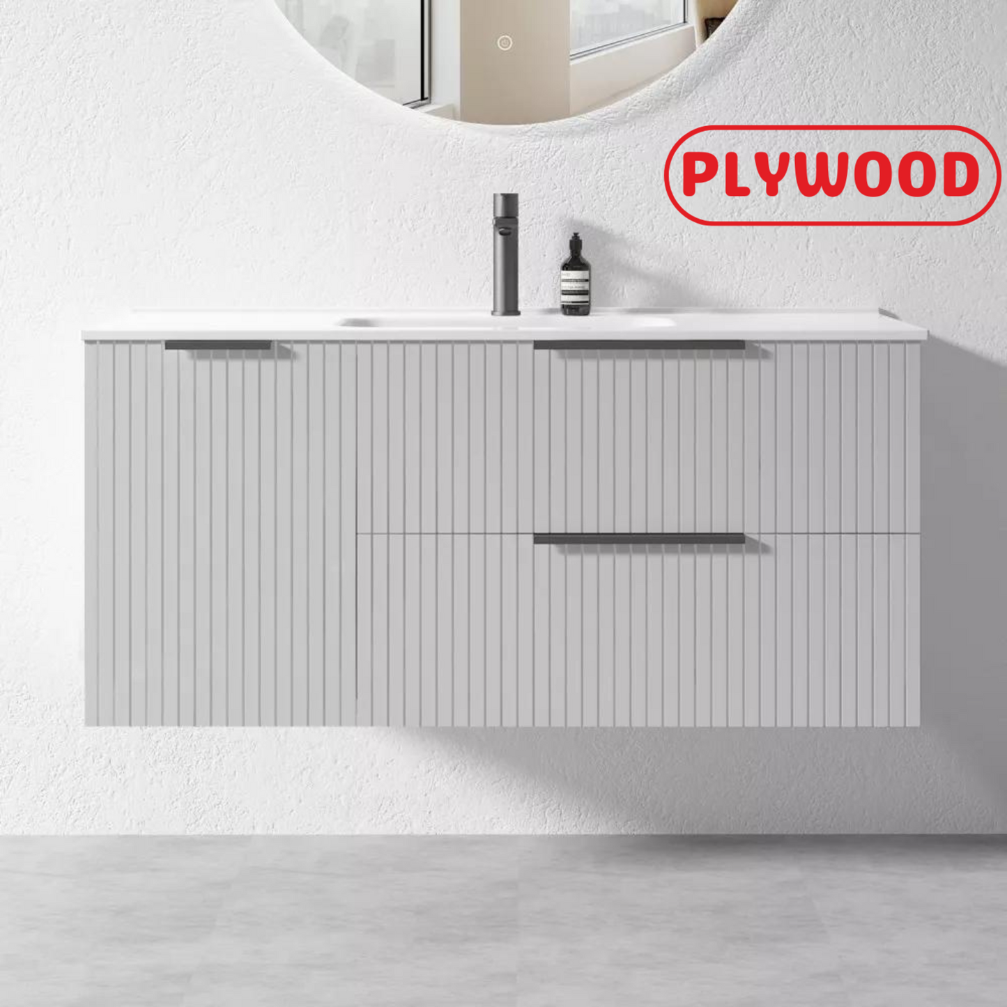 GREY WALL HUNG VANITY | 1200MM | FLUTED | PLYWOOD | SINGLE BASIN