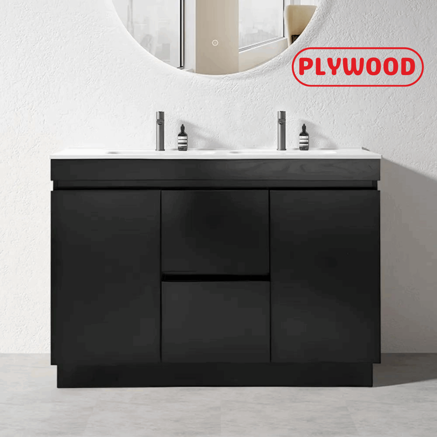 1200MM MADRID PLYWOOD DARK OAK FLOOR STANDING VANITY | DOUBLE BASIN