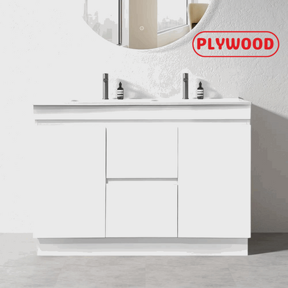 1200MM MADRID PLYWOOD WHITE GLOSS FLOOR STANDING VANITY|  DOUBLE BASIN