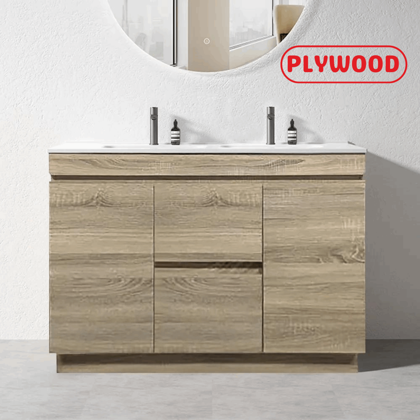 1200MM MADRID PLYWOOD LIGHT OAK FLOOR STANDING VANITY | DOUBLE BASIN