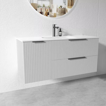 GREY WALL HUNG VANITY | 1200MM | FLUTED | PLYWOOD | SINGLE BASIN