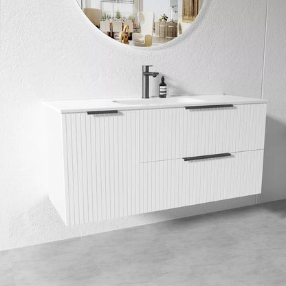 WHITE WALL HUNG VANITY | 1200MM | FLUTED | PLYWOOD | SINGLE BASIN