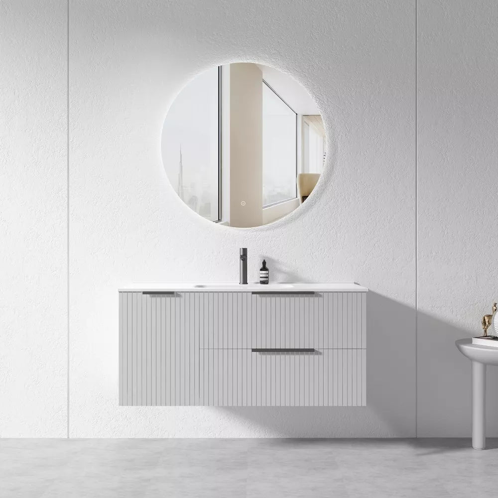 GREY WALL HUNG VANITY | 1200MM | FLUTED | PLYWOOD | SINGLE BASIN