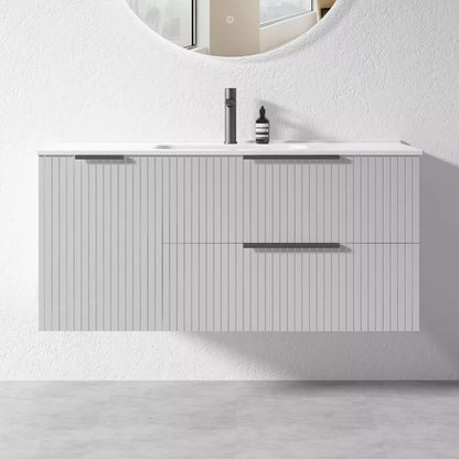 GREY WALL HUNG VANITY | 1200MM | FLUTED | PLYWOOD | SINGLE BASIN