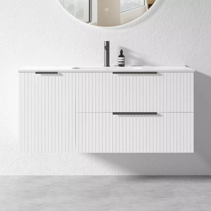 WHITE WALL HUNG VANITY | 1200MM | FLUTED | PLYWOOD | SINGLE BASIN