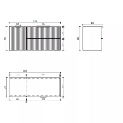 GREY WALL HUNG VANITY | 1200MM | FLUTED | PLYWOOD | SINGLE BASIN