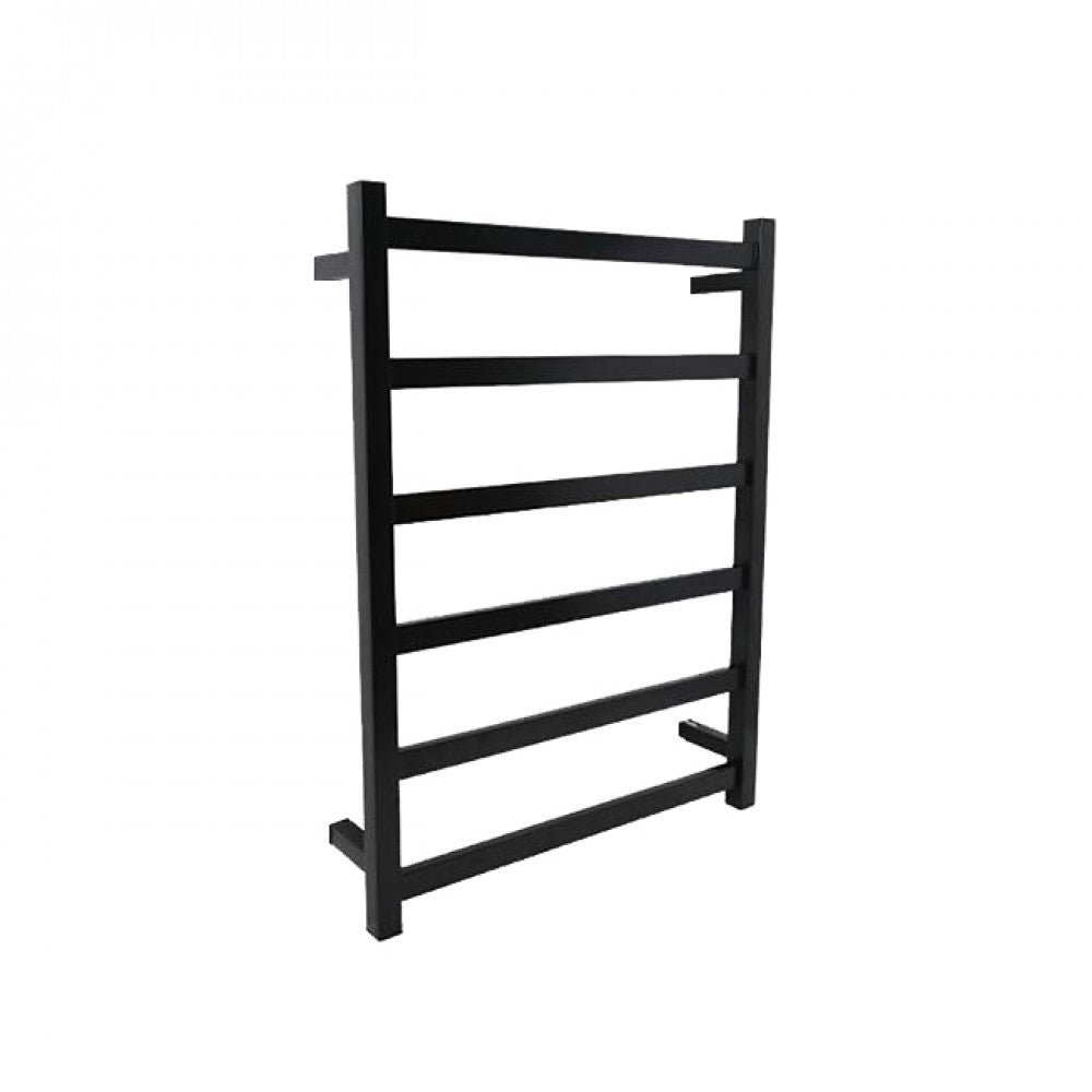 6 BAR SQUARE HEATED TOWEL RAIL - MATTE BLACK 800H*600W*120D