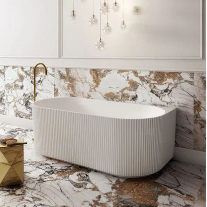 1700MM ZEPHYR FLUTED V-GROVE FREESTANDING BACK TO WALL BATH - MATTE WHITE