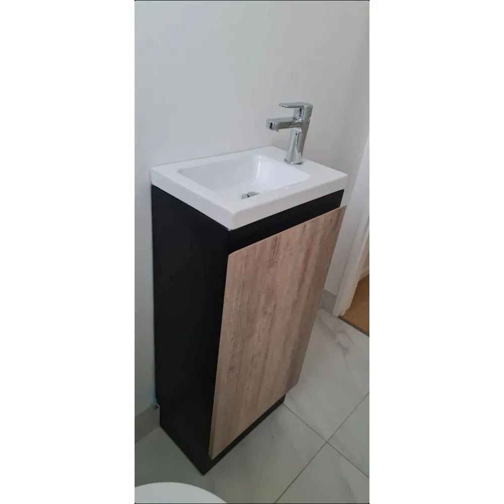 YOLO SLIM FLOOR STANDING VANITY | BLACK & LIGHT OAK | 400MM | PLYWOOD