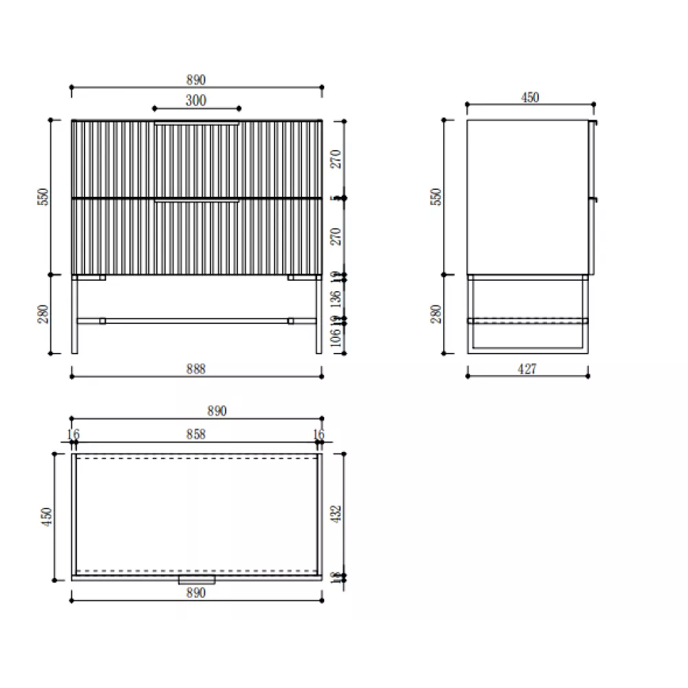 900MM FLUTED GREY FLOORSTANDING PLYWOOD VANITY