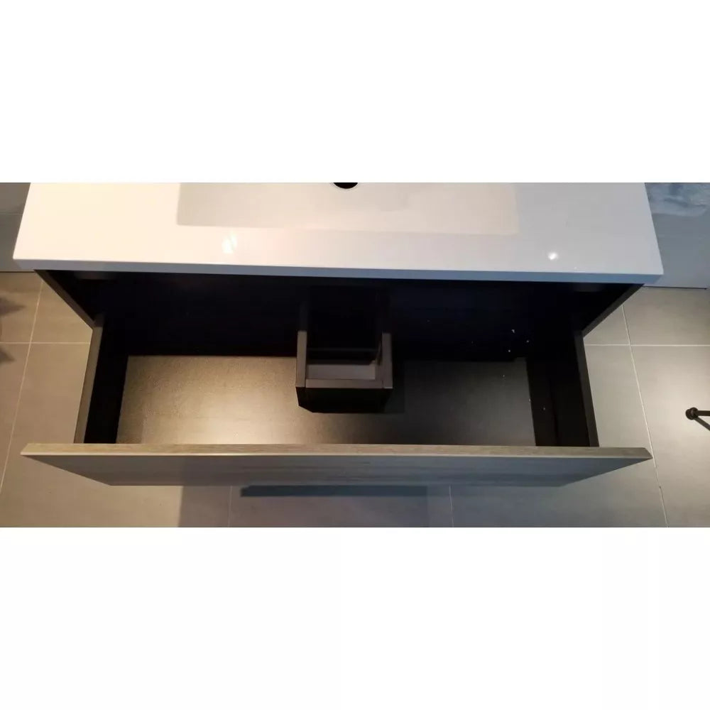 750MM POLO BLACK & LIGHT OAK FREESTANDING VANITY