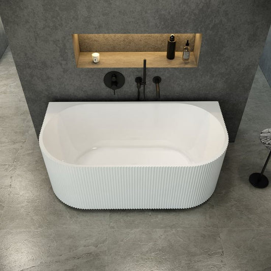 1500MM ZEPHYR FLUTTED V-GROVE FREESTANDING BACK TO WALL BATH - MATTE WHITE