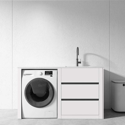 1300MM WHITE PLYWOOD LAUNDRY STATION | STONE BENCHTOP | STAINLESS STEEL SINK