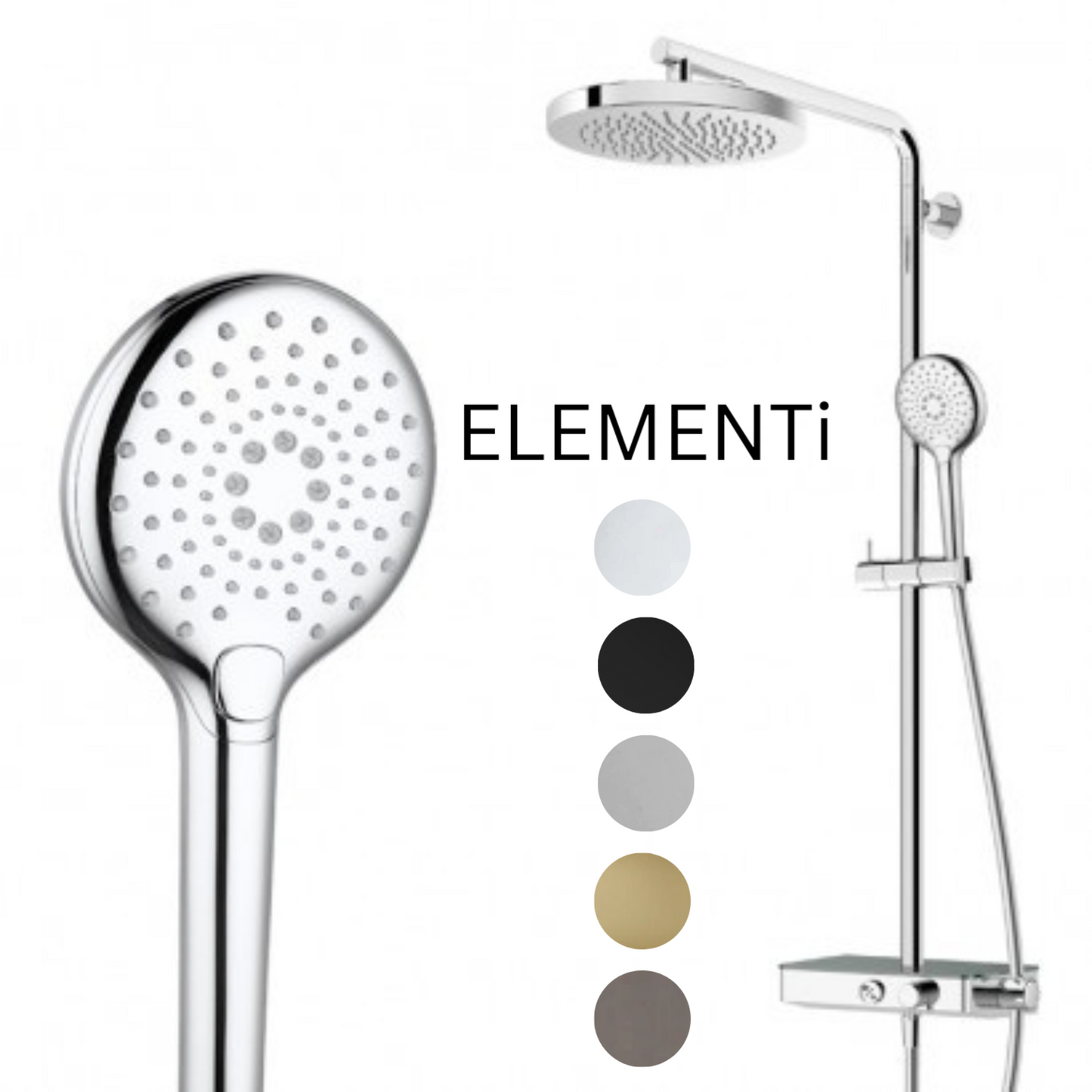 ELEMENTI SPLASH PLUS 3FCT COLUMN SHOWER WITH INTEGRATED THERMOSTATIC SHOWER MIXER & SHELF - 5 COLOURS