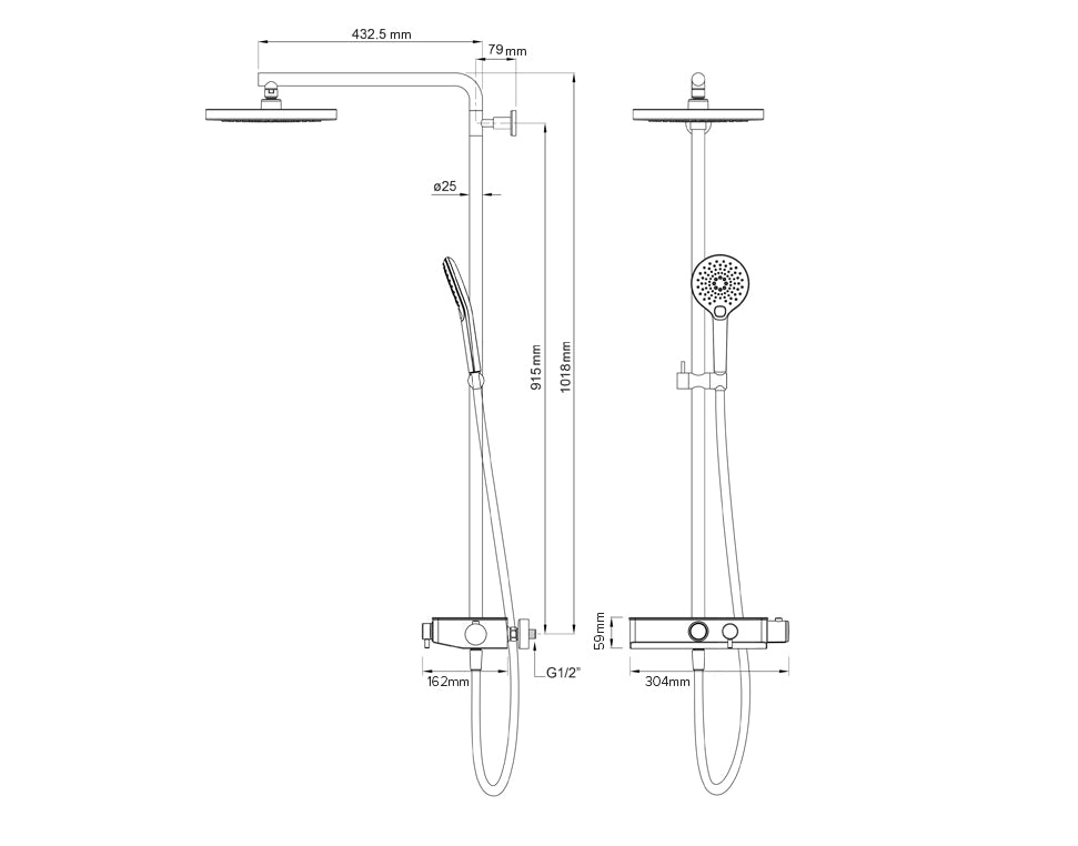 ELEMENTI SPLASH PLUS 3FCT COLUMN SHOWER WITH INTEGRATED THERMOSTATIC SHOWER MIXER & SHELF - 5 COLOURS