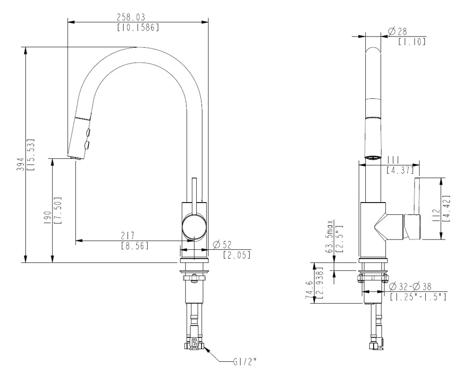 ELEMENTI UNO GOOSE NECK KITCHEN MIXER C/W POS