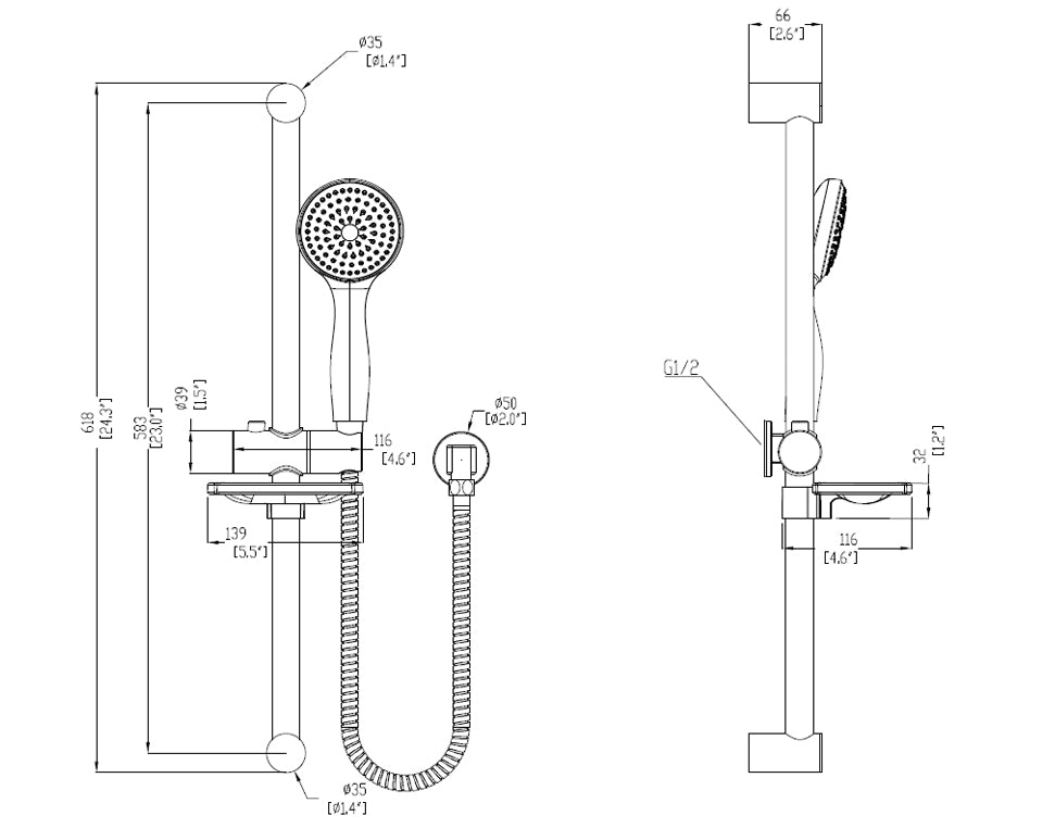 ELEMENTI CURA 1FCT SLIDE SHOWER 600MM CHROME