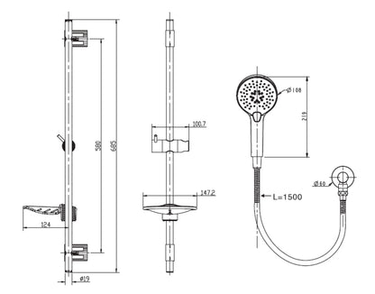 AMERICAN STANDARD CYGNET SLIDE SHOWER ROUND 3 FUNCTION CHROME