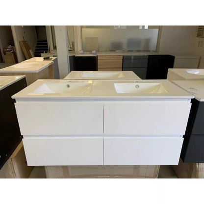 NELSON WALL HUNG VANITY | 1500MM | GLOSS WHITE | PLYWOOD| DOUBLE BASIN