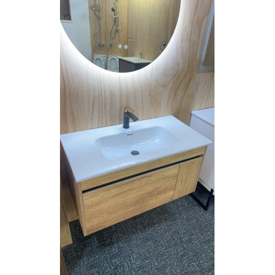 HONEY OAK WALL HUNG VANITY | 900MM | BC13