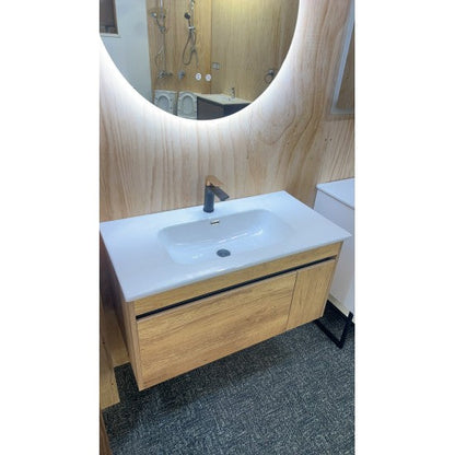 HONEY OAK WALL HUNG VANITY | 900MM | BC13