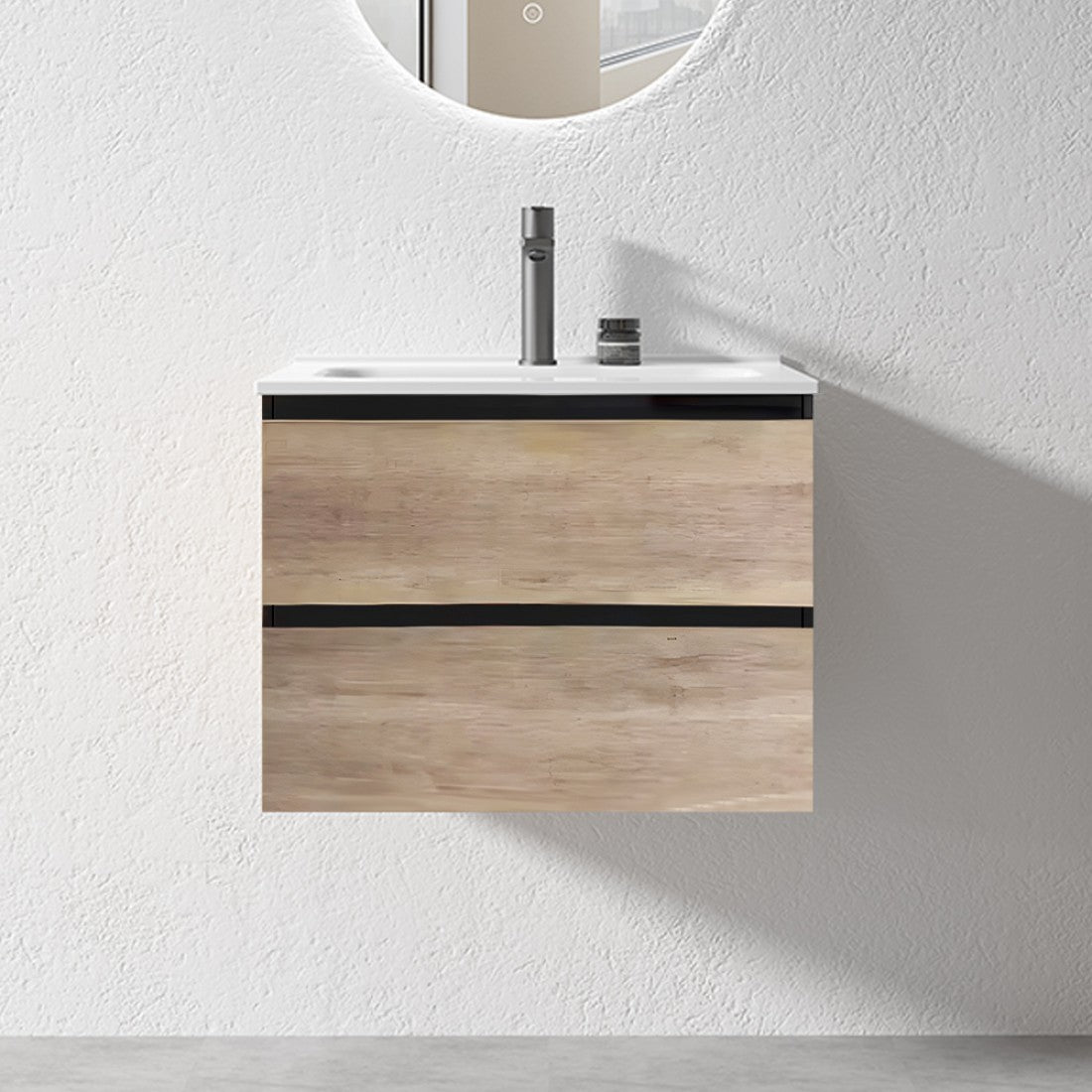 NELSON WALL HUNG VANITY | 600MM | BLACK & LIGHT OAK | PLYWOOD