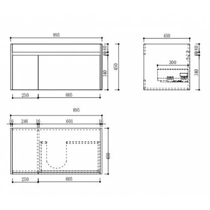 HONEY OAK WALL HUNG VANITY | 900MM | BC13