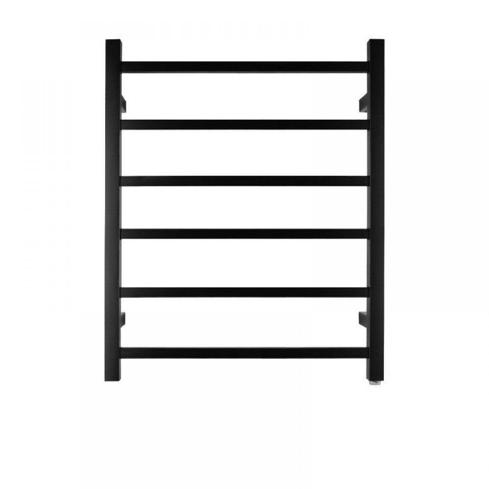 6 BAR SQUARE HEATED TOWEL RAIL - MATTE BLACK 800H*600W*120D