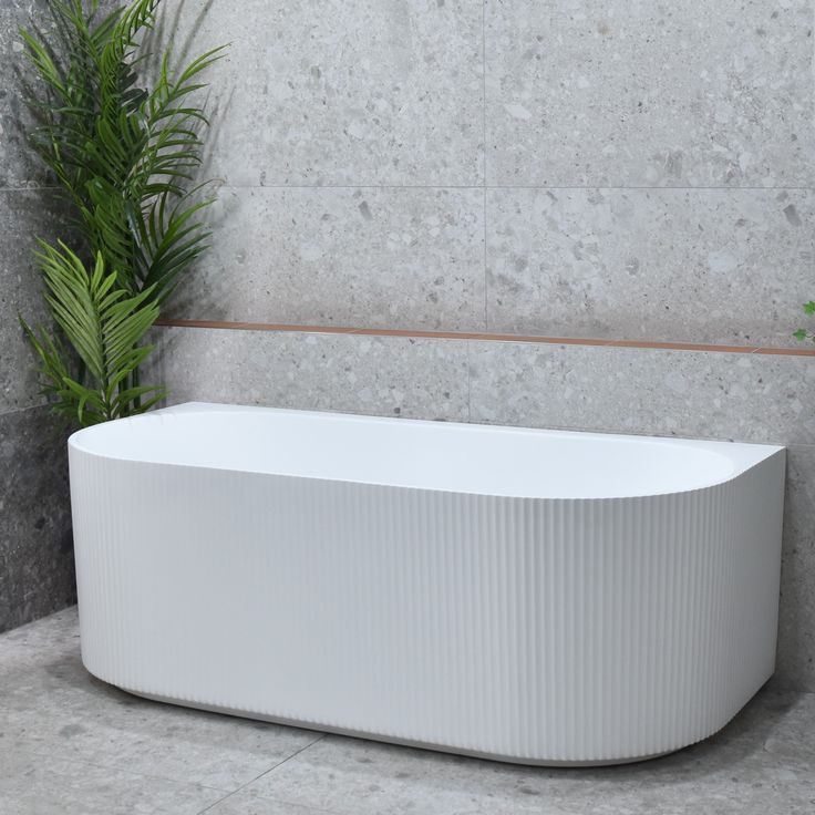 1500MM ZEPHYR FLUTTED V-GROVE FREESTANDING BACK TO WALL BATH - MATTE WHITE