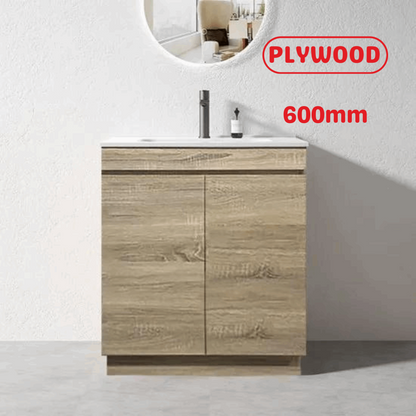 600MM MADRID LIGHT OAK PLYWOOD FLOORSTANDING VANITY