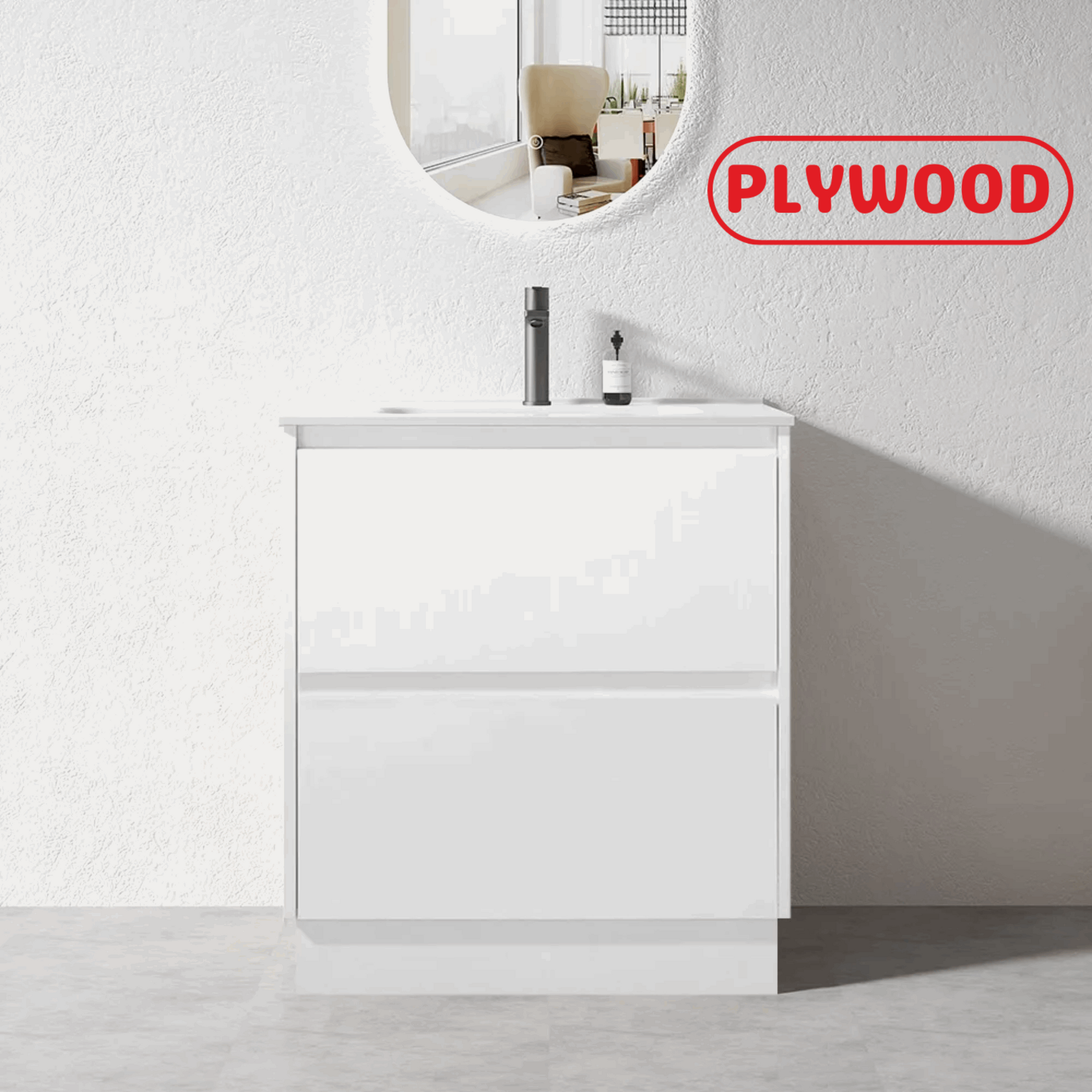 750MM POLO GLOSS WHITE PLYWOOD FREESTANDING VANITY WITH CERAMIC TOP