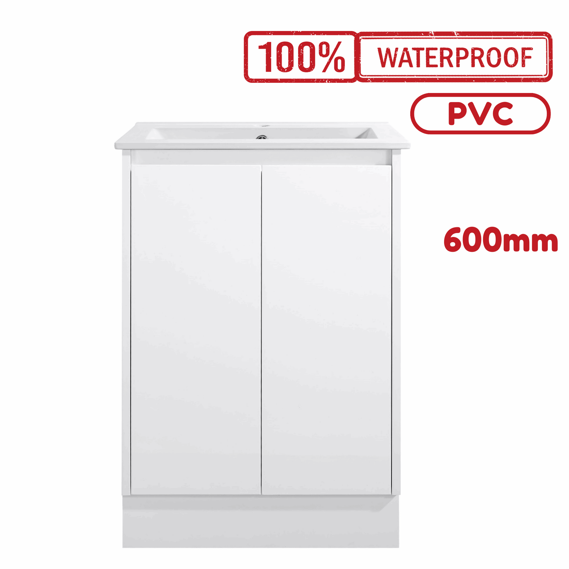 600MM PVC WATERPROOF VANITY GLOSS WHITE FLOOR STANDING