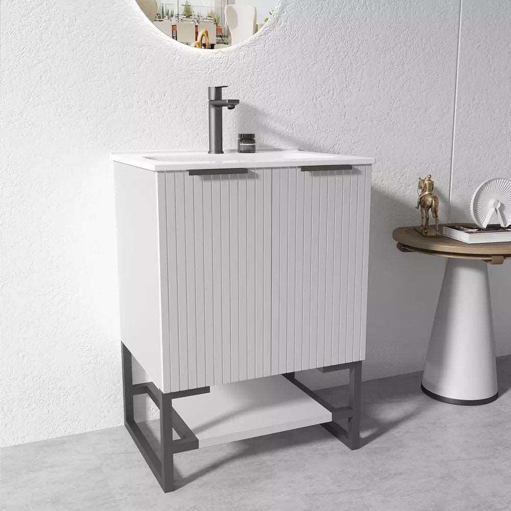 600MM FLUTED GREY PLYWOOD FLOORSTANDING VANITY