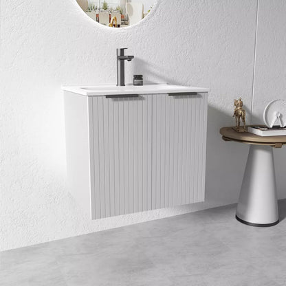 GREY WALL HUNG VANITY | 600MM | FLUTED | PLYWOOD