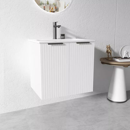 WHITE WALL HUNG VANITY | 600MM | FLUTED | PLYWOOD