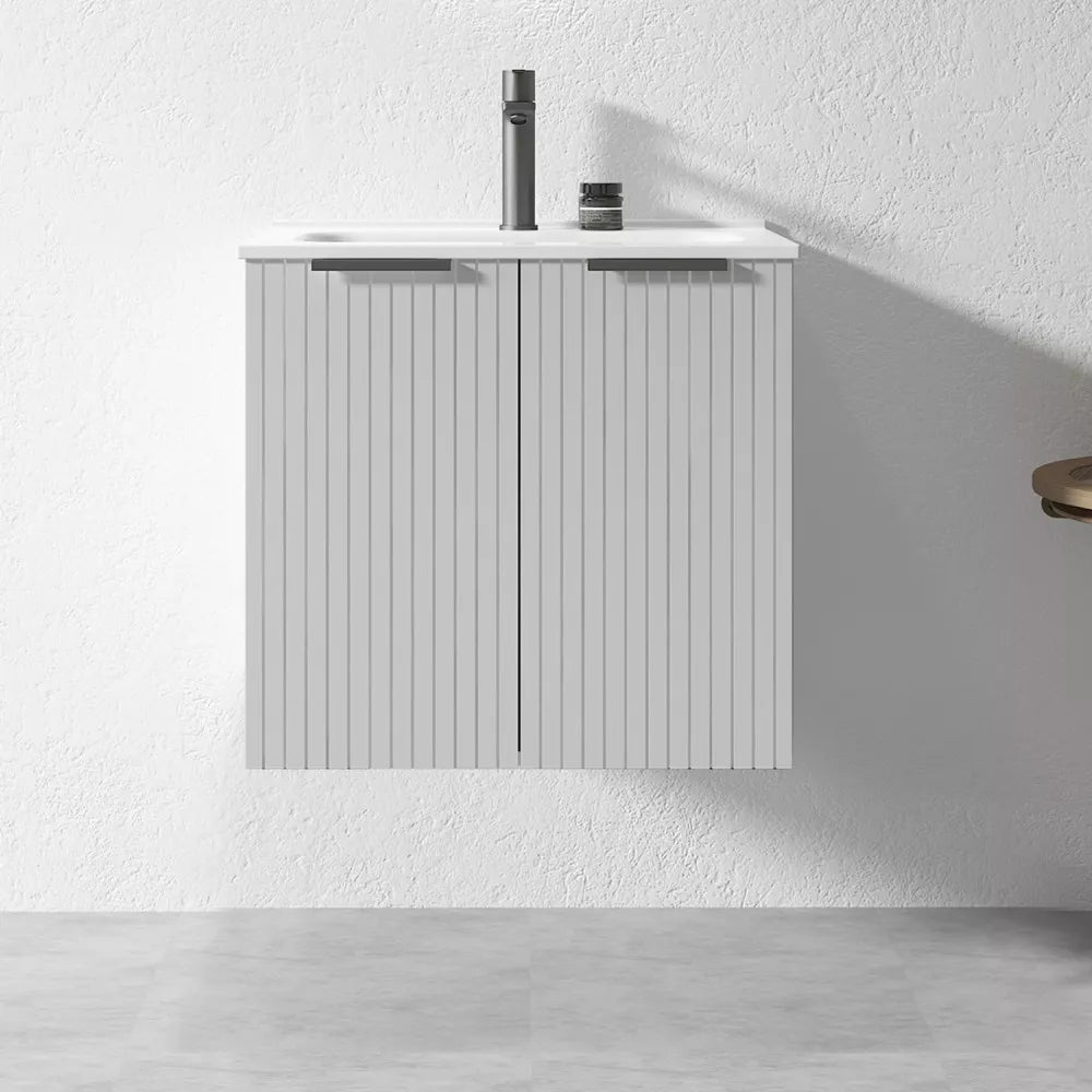 GREY WALL HUNG VANITY | 600MM | FLUTED | PLYWOOD